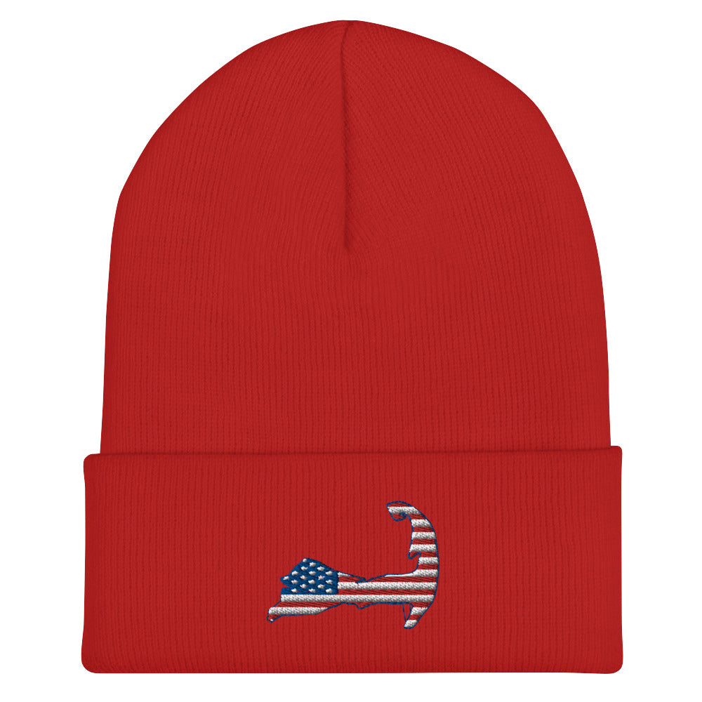 Cape Cod Patriotic American Flag Winter Hat Beanie