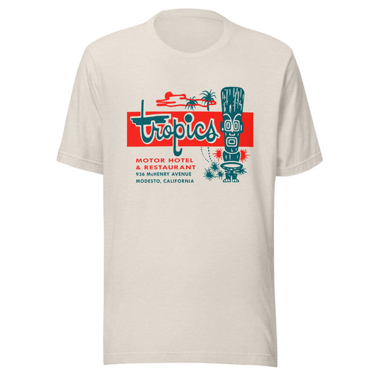 Tropics Motel T-Shirt - Retro 50s Modesto, CA Tiki Lounge Tee