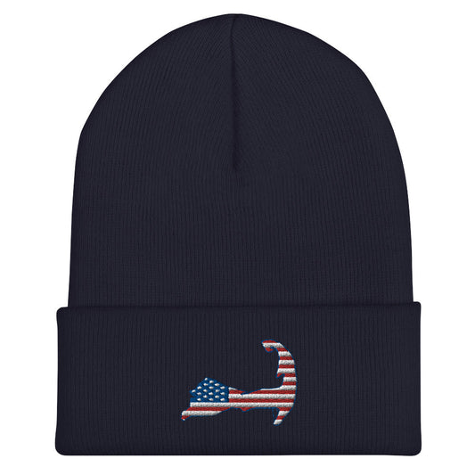 Cape Cod Patriotic American Flag Winter Hat Beanie