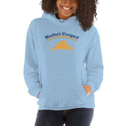 Martha's Vineyard Rainbow Stripe Retro Hoodie - Cape & Islands Summer Beach Sweatshirt