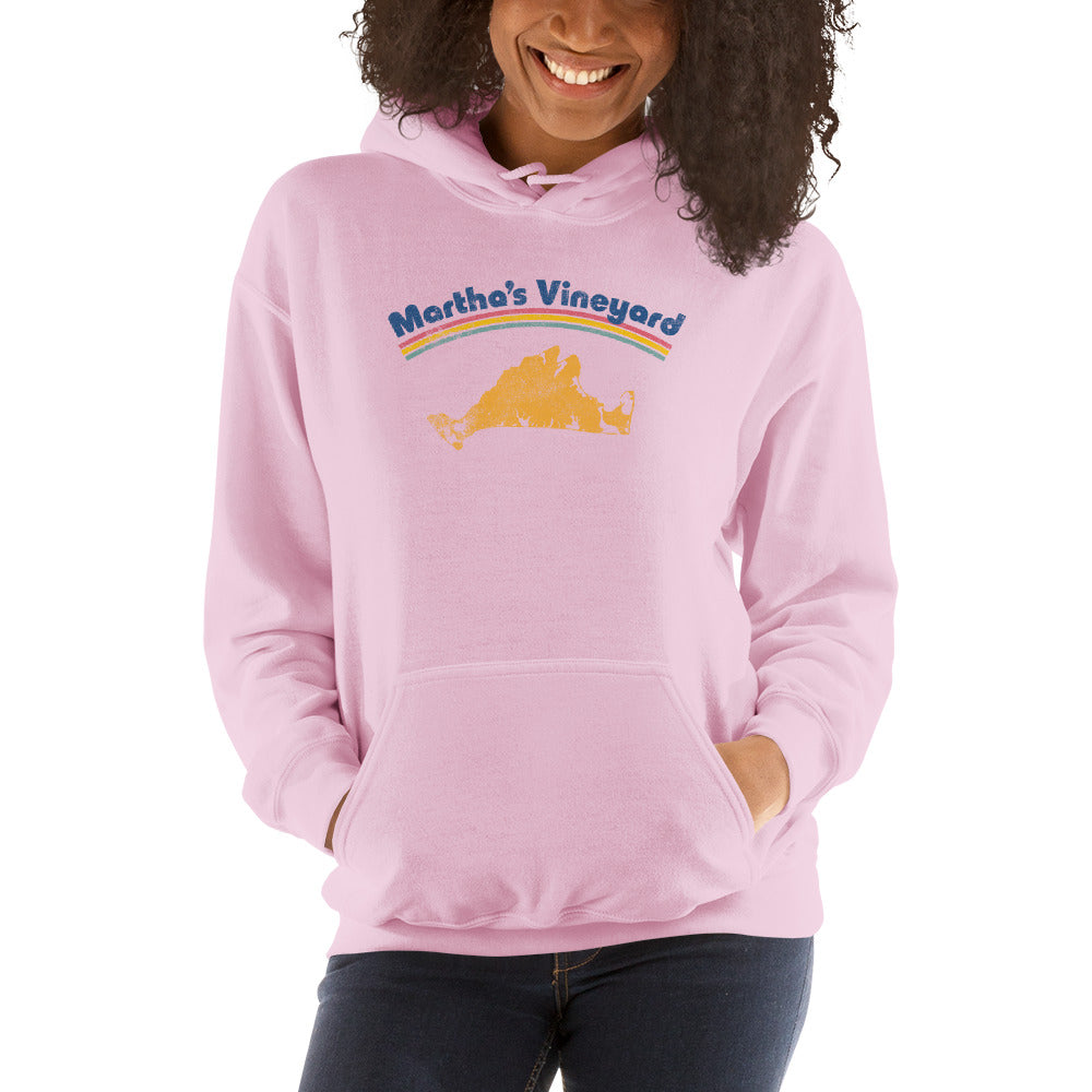 Martha's Vineyard Rainbow Stripe Retro Hoodie - Cape & Islands Summer Beach Sweatshirt