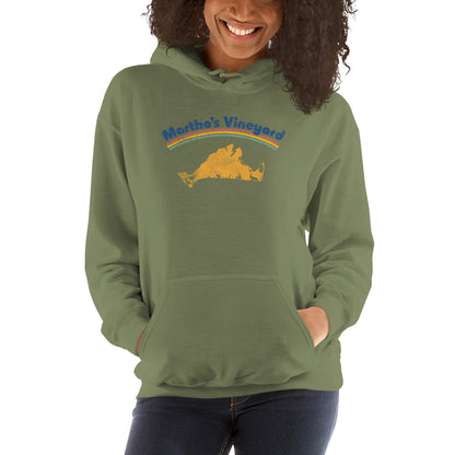 Martha's Vineyard Rainbow Stripe Retro Hoodie - Cape & Islands Summer Beach Sweatshirt