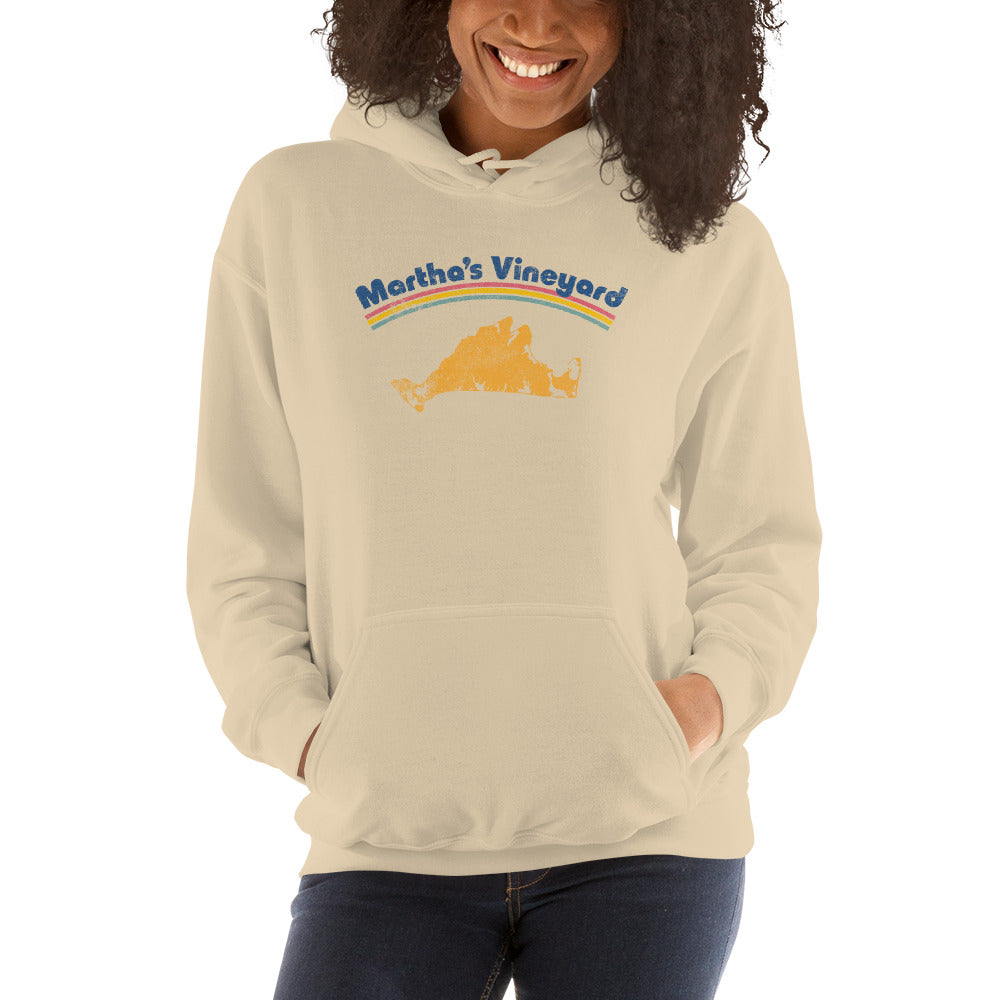 Martha's Vineyard Rainbow Stripe Retro Hoodie - Cape & Islands Summer Beach Sweatshirt